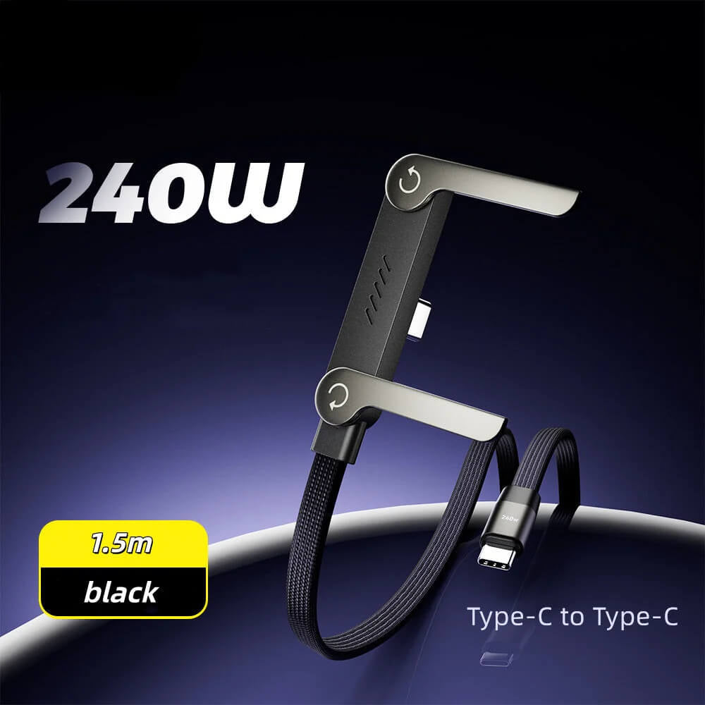 240W Ultra-Fast Charging Folding Phone Holder - 2-in-1 Right-Angle Cable & Stand