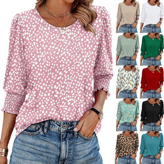 ⏰Limited Time Sale 🏖️Women Dressy Casual 3/4 Length Sleeve Blouses with Smocked Cuffs