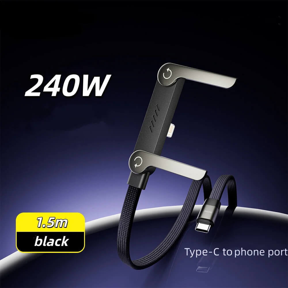 240W Ultra-Fast Charging Folding Phone Holder - 2-in-1 Right-Angle Cable & Stand