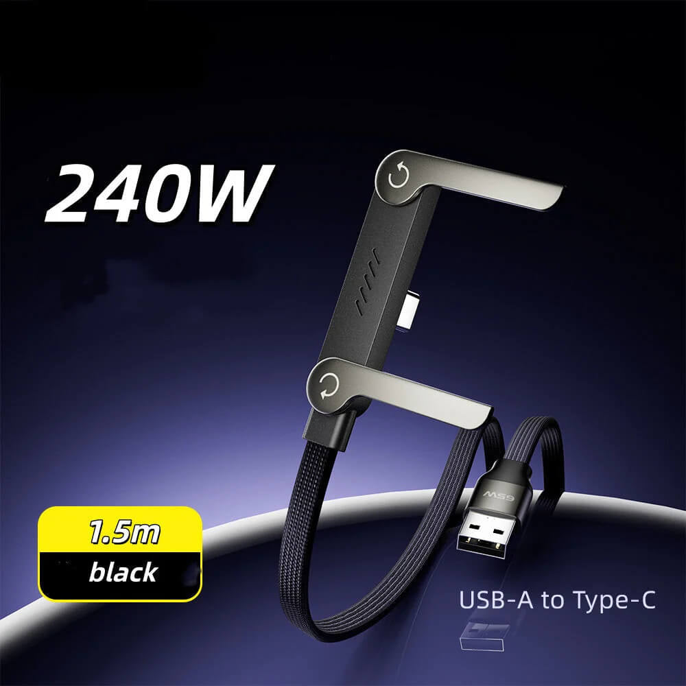 240W Ultra-Fast Charging Folding Phone Holder - 2-in-1 Right-Angle Cable & Stand