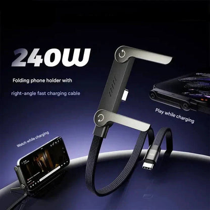240W Ultra-Fast Charging Folding Phone Holder - 2-in-1 Right-Angle Cable & Stand
