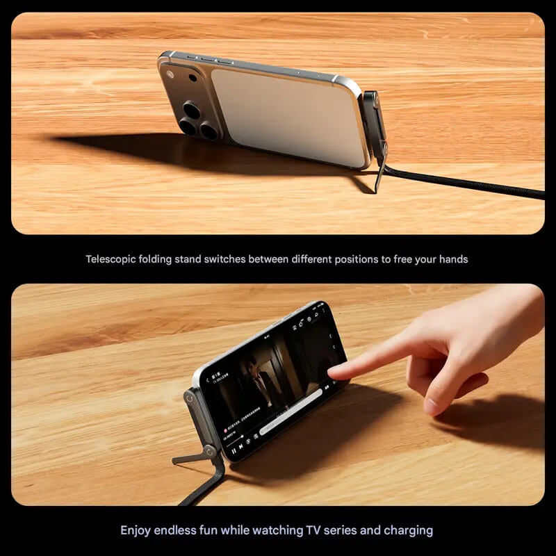 240W Ultra-Fast Charging Folding Phone Holder - 2-in-1 Right-Angle Cable & Stand
